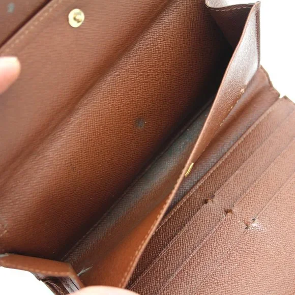 Louis Vuitton Sarah Wallet Brown Tan Leather Monogram Snap Closure Portefeiulle - Picture 6 of 8